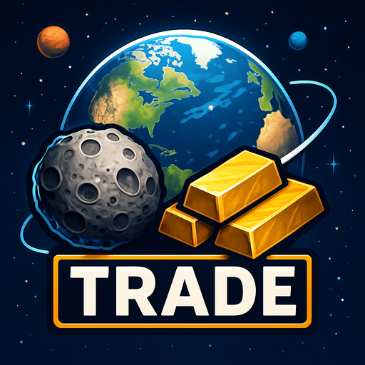 Uzay temalı global Cevher ticareti, gerçekçi, Altında "Trade" yazsın.
In-Game asset.  High contrast.  No shadows