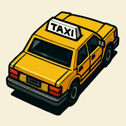 taxi, seen from behind Top-down right angle, gta2, Single Game Texture. In-Game asset. 2d. Blank background. High contrast. No shadows.isometric.
In-Game asset.  2d.  High contrast.  No shadows