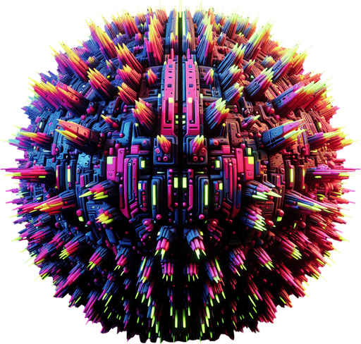 electrical neon colored cyberpunk sphere barrier with spikes.
Single Game Texture. In-Game asset. 2d. Blank background. High contrast. No shadows.