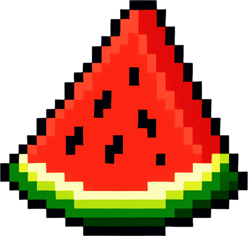 Make me a pixel watermelon but one piece.
In-Game asset.  2d.  High contrast.  No shadows