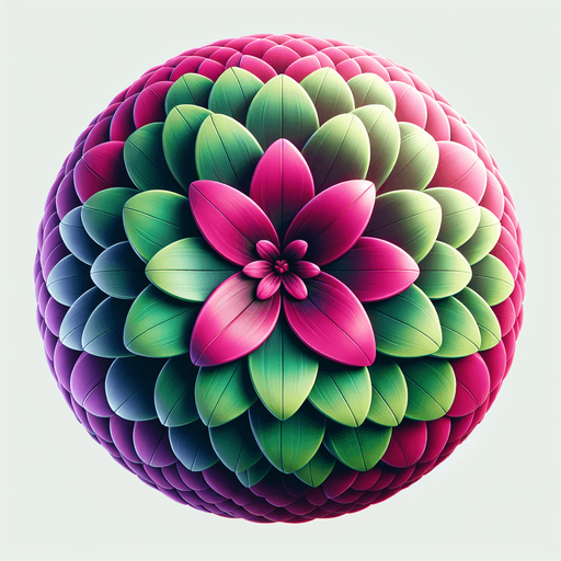 A round magenta and green flower. Top down view.
Single Game Texture. In-Game asset. 2d. Blank background. High contrast. No shadows.