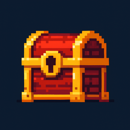 2d pixel kırmızı gizemli bir hazine sandığı.
In-Game asset.  2d.  High contrast.  No shadows