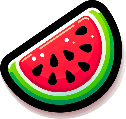 Vibrant watermelon slice cartoon candy. Black outline. Game asset. 2d. Blank background. High contrast. No shadows..