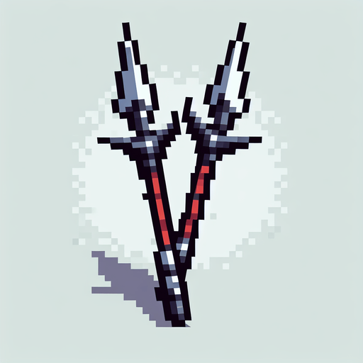 two harpoons looking up, retro, pixel.
Single Game Texture. In-Game asset. 2d. Blank background. High contrast. No shadows.