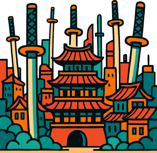 A Katana City.
In-Game asset.  2d.  High contrast.  No shadows