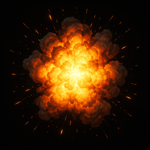 Patlama, gerçekçi, üstten görünüm, yazısız.
In-Game asset.  High contrast.  No shadows