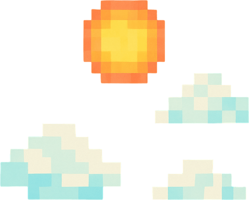 Cielo de fondo pixelado con un sol y nubes.
No shadows