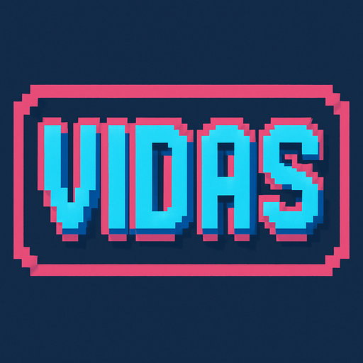 las letras vidas con un color rosa y azul con contorno rosa y azul combinados hechos con pixeles.
In-Game asset.  2d.  High contrast.  No shadows
