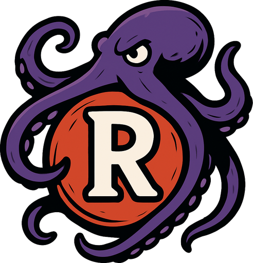 una esfera con una letra r dentro y un pulpo rodeando la esfera.
In-Game asset.  2d.  High contrast.  No shadows