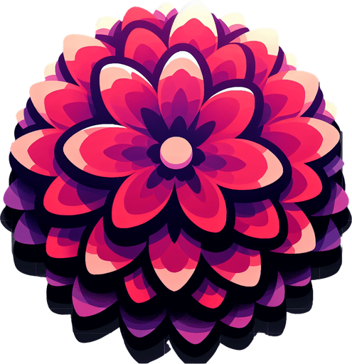 A round purple and red flower. Top down view.
Single Game Texture. In-Game asset. 2d. Blank background. High contrast. No shadows.