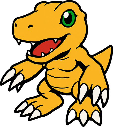 Agumon.
In-Game asset.  2d.  High contrast.  No shadows