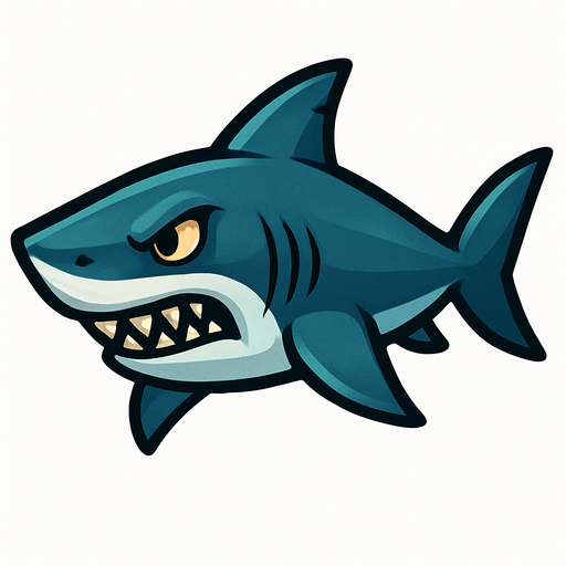 Shark.
Single Game Texture.  In-Game asset.  2d.  Blank background.  High contrast.  No shadows