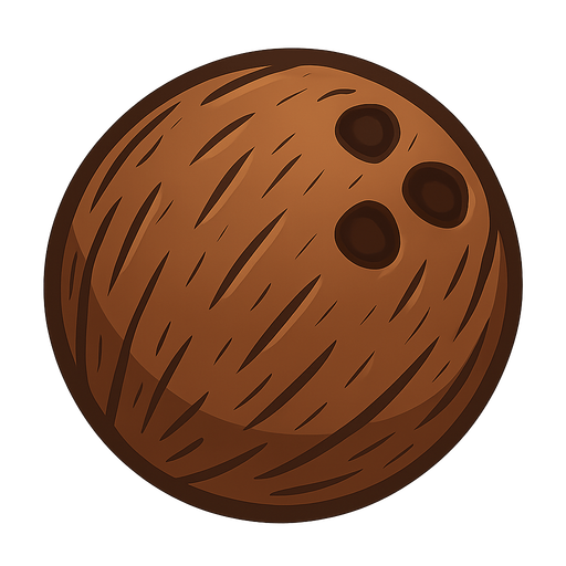 Coconut.
Single Game Texture.  In-Game asset.  2d.  Blank background.  High contrast.  No shadows