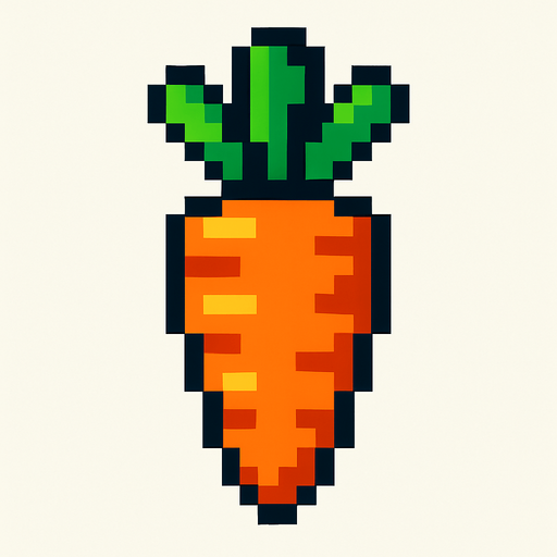 8 bit carrot.
In-Game asset.  2d.  High contrast.  No shadows
