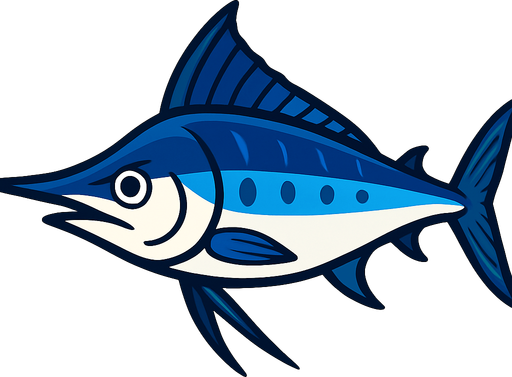 horizontal image blue marlin fish.
In-Game asset.  2d.  High contrast.  No shadows