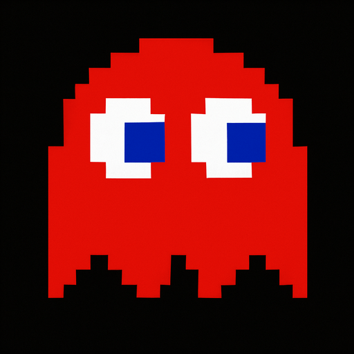 Pacman red ghost.
In-Game asset.  2d.  High contrast.  No shadows