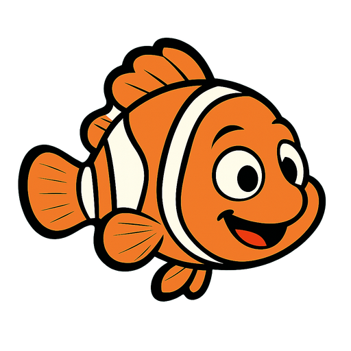 clown fish  disney 2d image style.
In-Game asset.  2d.  High contrast.  No shadows