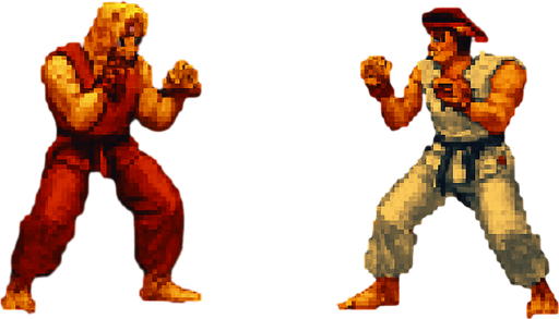 detailed pixelart, fighter style while keeping the original: details, color, and lighting. "Tamer Market" text can be seen