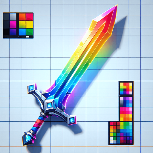 create a rainbow sword.
Single Game Texture.  In-Game asset.  2d.  Blank background.  High contrast.  No shadows