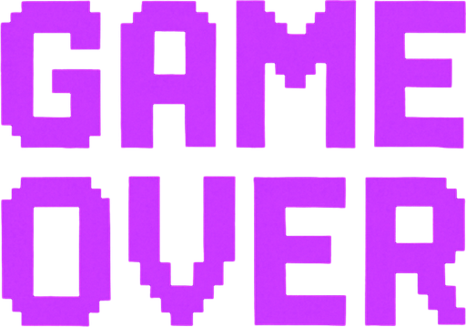 Pixel art “Game Over” text, bold retro arcade style, purple tones, glitch-free, clean and dramatic for rhythm game UI..
In-Game asset.  2d.  High contrast.  No shadows