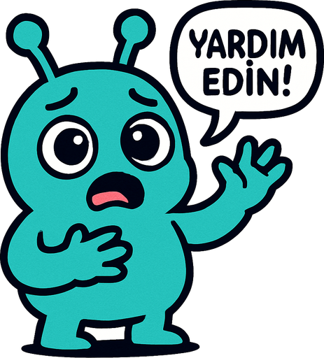 sevimli bana yardım edin diyen bir uzaylı.
In-Game asset.  2d.  High contrast.  No shadows