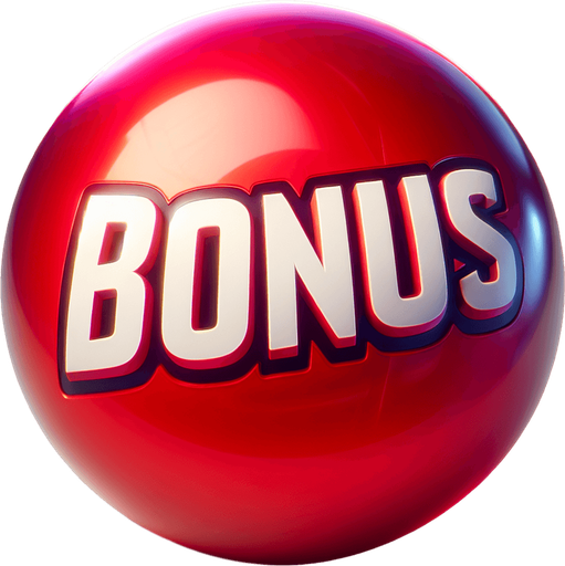 A red ball with the words bonus.
Single Game Texture. In-Game asset. 2d. Blank background. High contrast. No shadows.