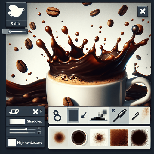Coffee splashing effect.
Single Game Texture. In-Game asset. 2d. Blank background. High contrast. No Shadows.
