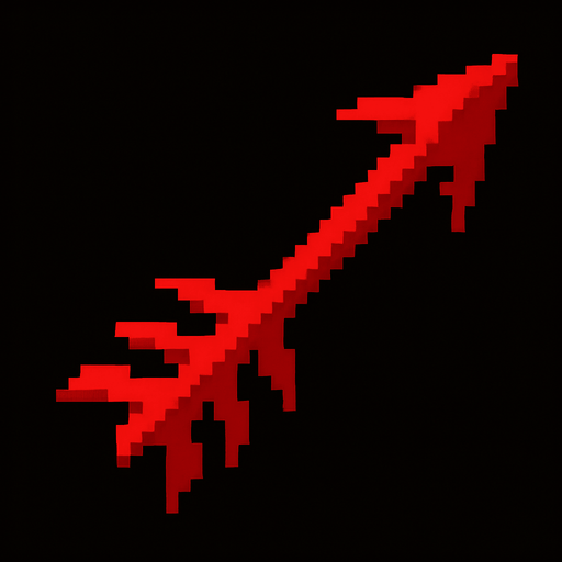 Flecha maligna, de color rojo, pixelar.
In-Game asset.  2d.  High contrast.  No shadows