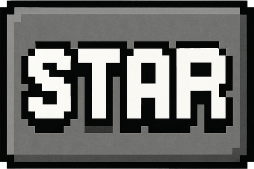 Rectángulo gris con bordes negros que en el sentro tenga la palabra Star pixelada.
In-Game asset.  High contrast.  No shadows