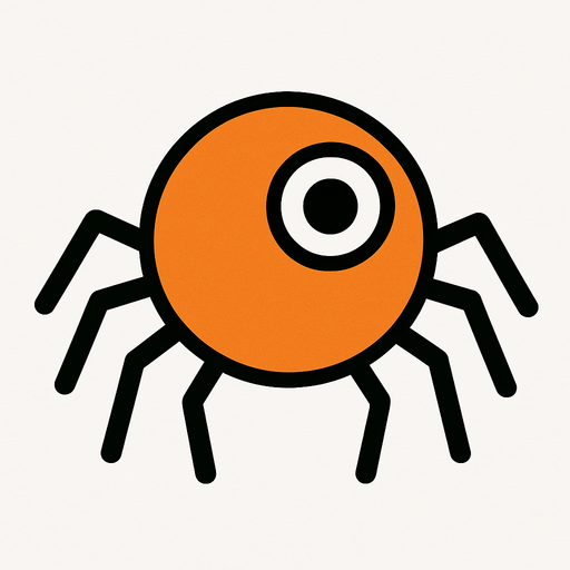 A small orange circle with spider legs 1 cute eye and no mouth.
In-Game asset.  2d.  High contrast.  No shadows. Very very simple