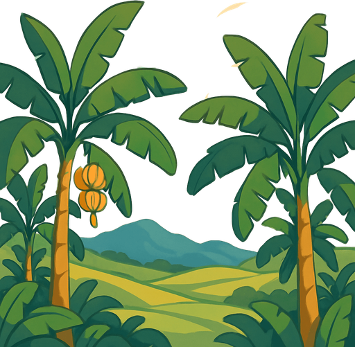 relaxing banana tree landscape.
In-Game asset.  2d.  High contrast.  No shadows