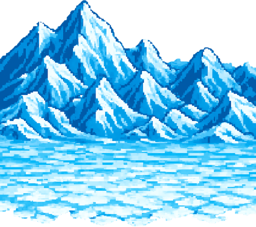 um conjunto de montanhas de gelo, arte pixel 32bits, arena battle background.
In-Game asset.  2d.  High contrast.  No shadows