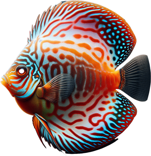 a realistic discusFish.
Single Game Texture. In-Game asset. 2d. Blank background. High contrast. No shadows.