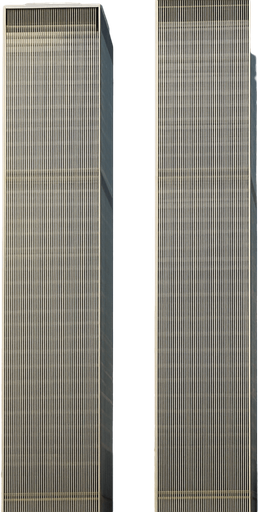 Photorealistic image about world trade center twin towers from front view.