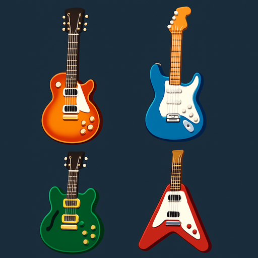 Pack of different guitars.
In-Game asset.  High contrast.  No shadows. 3D