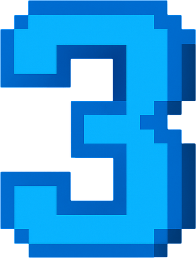 Número 3 azul, pixelart.
In-Game asset.  2d.  High contrast.  No shadows