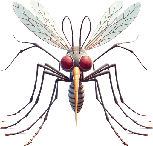 Cartoon mosquito. Seen from the front.
Single Game Texture. In-Game asset. 2d. Blank background. High contrast. No shadows.