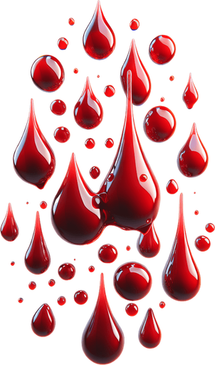 Many blood drop.
Single Game Texture.  In-Game asset.  2d.  Blank background.  High contrast.  No shadows. 3d
