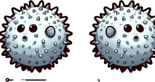 Две версии одной рыбы фугу маленькая и надутая 
Анимация.
Single Game Texture. In-Game asset. 2d. Blank background. High contrast. No shadows.