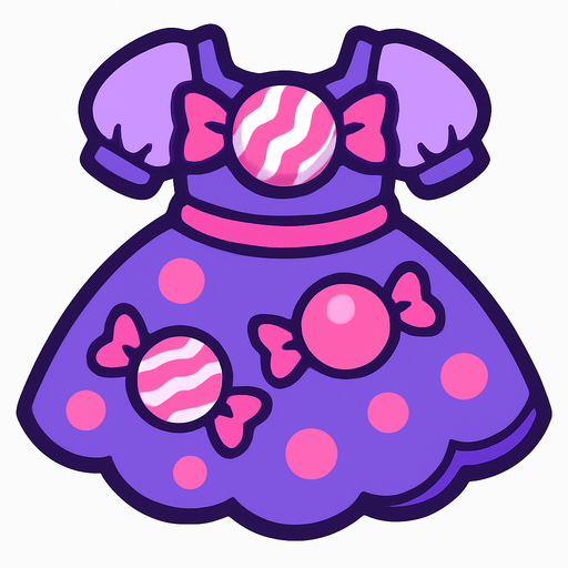 cute purple candy design dress top view..
In-Game asset.  2d.  High contrast.  No shadows