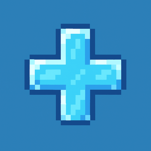 + işareti buz şeklinde pizel art.
In-Game asset.  2d.  High contrast.  No shadows
