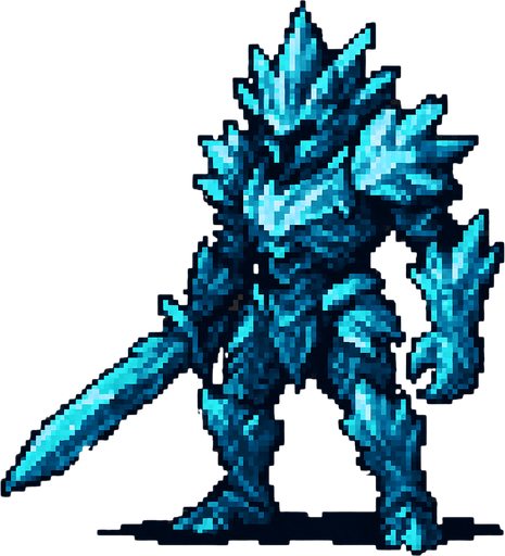 Crystal guardian Dark souls style 2d pixel art.
In-Game asset.  2d.  High contrast.  No shadows