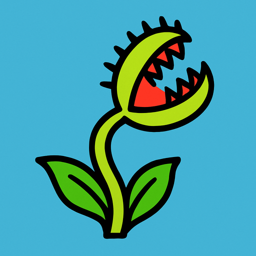 A venus flytrap with one mouth and is looking up side view.
In-Game asset.  2d.  High contrast.  No shadows VERY SIMPLE
