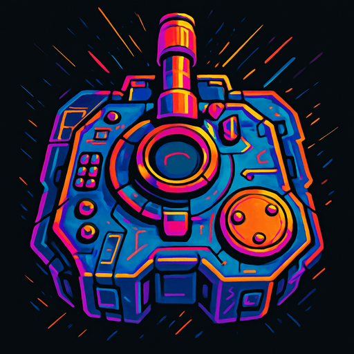 tank upper head part only without the tank. seen from above. with cyberpunk style mixed by abstracts. HD colors. seen from upper side of the tank
In-Game asset.  2d.  High contrast.  No shadows