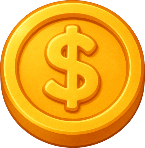 A gold coin. Used as an icon for in-game currency. Cute soft graphics. soft ambient light. semi-matte to satin surfaces. naturalistic with slight saturation boost colors. Tone is premium, friendly, clean with lifestyle or service-oriented appeal.
In-Game asset.  2d.  High contrast.  No shadows. top down. View from above.