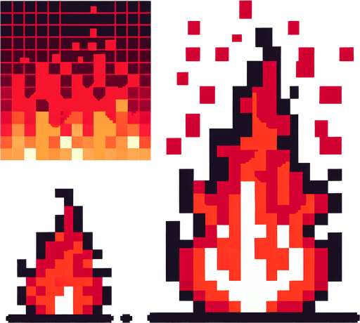 red flame. flat pixelated. 8 bit..
Single Game Texture. In-Game asset. 2d. Blank background. High contrast. No shadows.