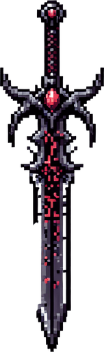 pixel art of an evil fantasy sword facing downward. Minor red details.
Single Game Texture. In-Game asset. 2d. Blank background. High contrast. No shadows.
