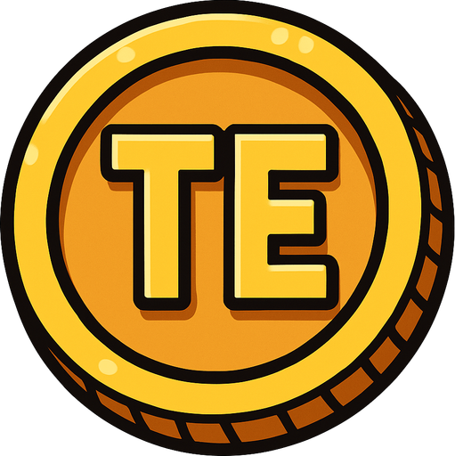 içinde TE yazan coin.
In-Game asset.  2d.  High contrast.  No shadows