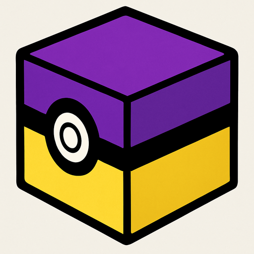 make a cube but like a pokeball and change the colour of original and make it the basic one make with purple and yellow but do diffrently.
In-Game asset.  2d.  High contrast.  No shadows