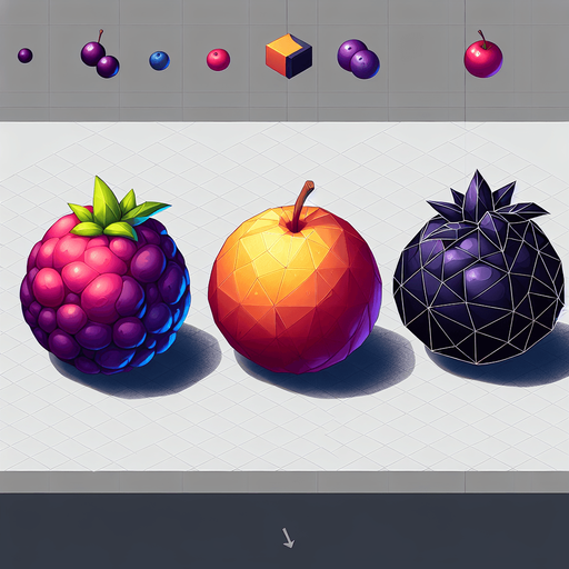 any three combo fruits some distance from each one.
Single Game Texture.  In-Game asset.  2d.  Blank background.  High contrast.  No shadows